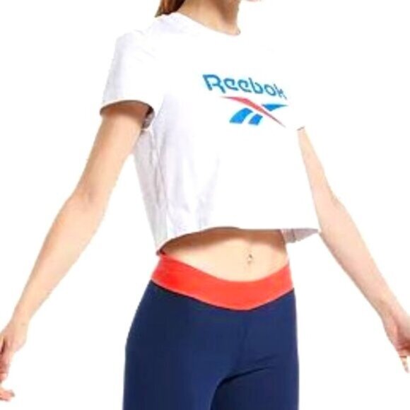 Reebok Classics Logo Cropped  Fit Tee White Melange Colour Women's Size 2X - Picture 3 of 8